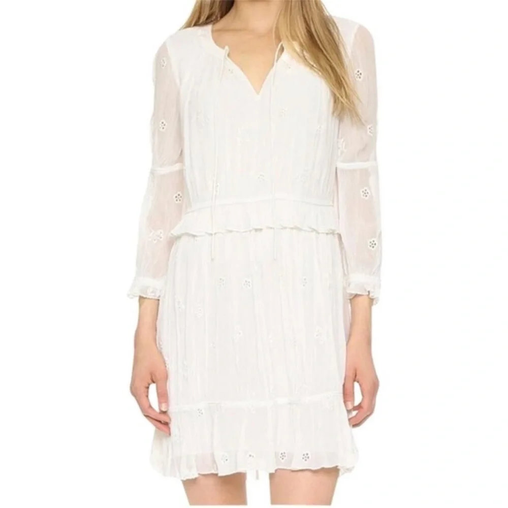 Diane Von Furstenberg White Edlyn Eyelet Peasant Dress Sz 2 Boho Chiffon Mini - Picture 8 of 8
